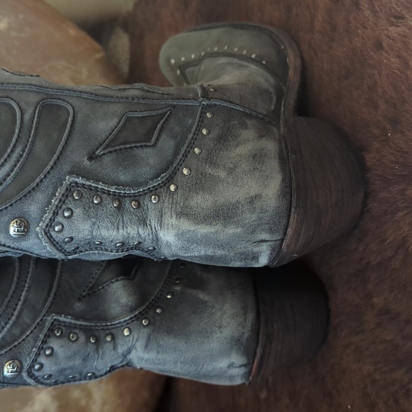 LIBERTY Black LB711510 tall "Graffito Vintage" distressed cowgirl boots sz 8.5 - Picture 11 of 16